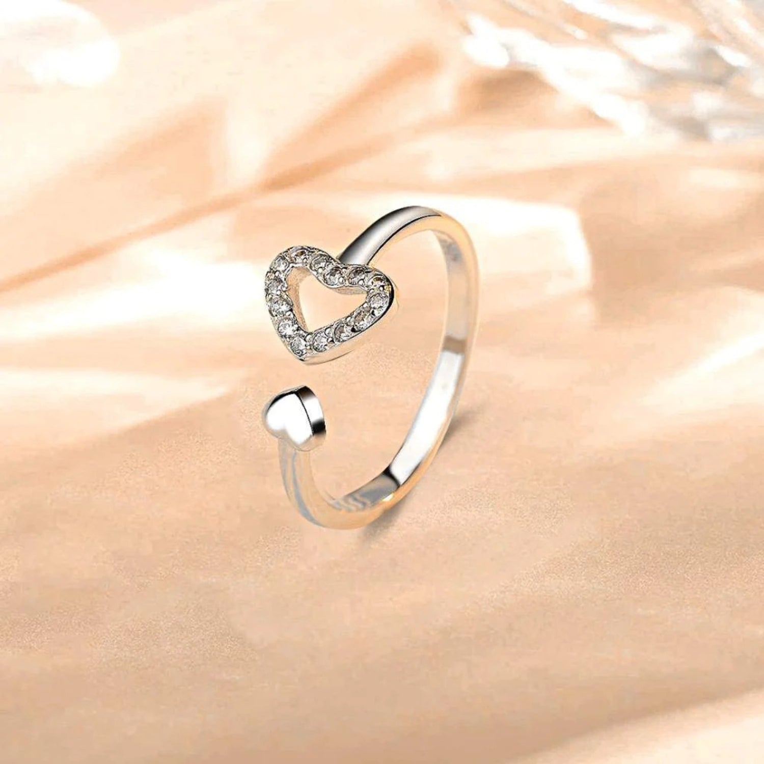 925 Sterling Silver Inlaid Zircon Heart Open Ring - ClozArt