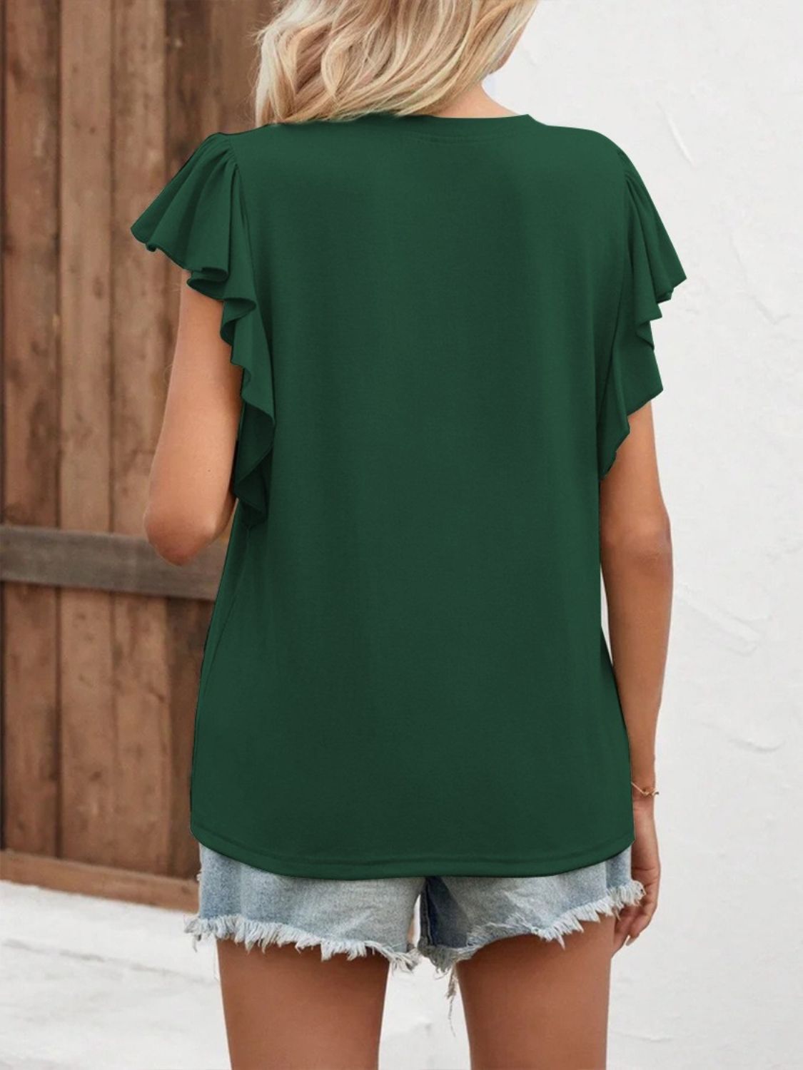 Full Size Ruffled Notched Cap Sleeve T-Shirt