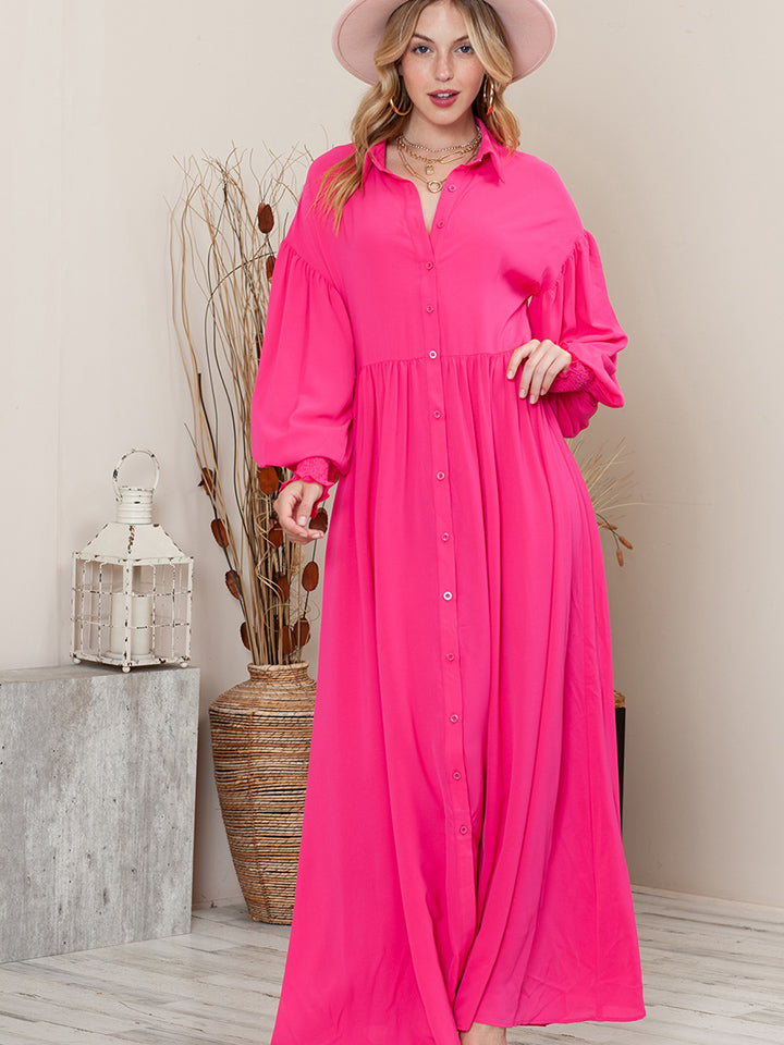 Collared Neck Button-Up Maxi Dress - ClozArt