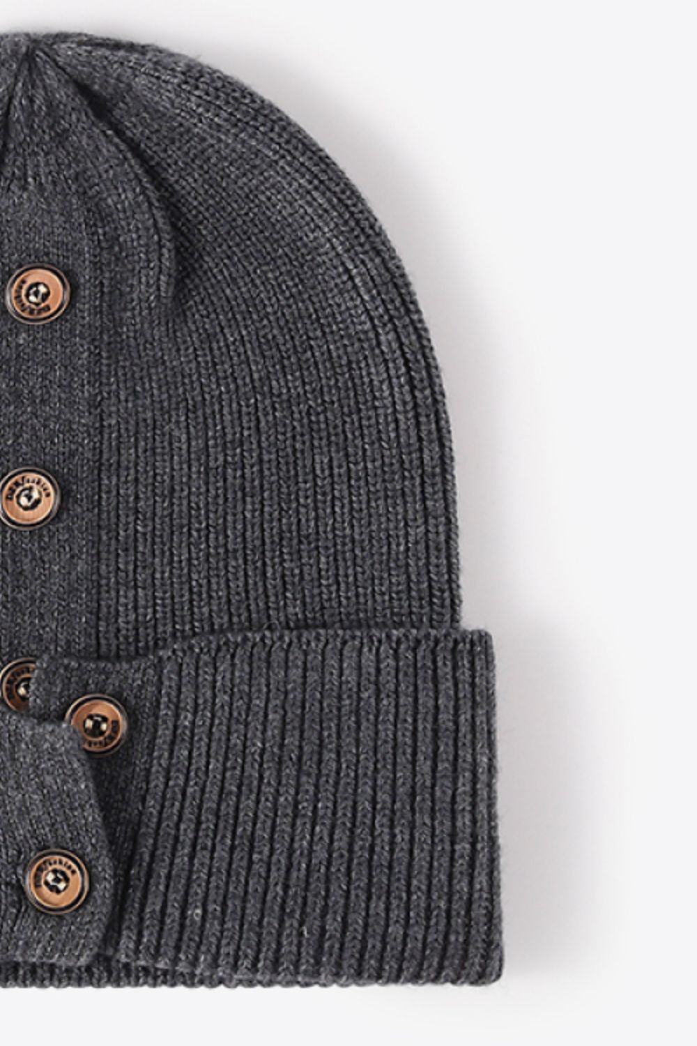 Button Detail Rib-Knit Cuff Beanie - ClozArt