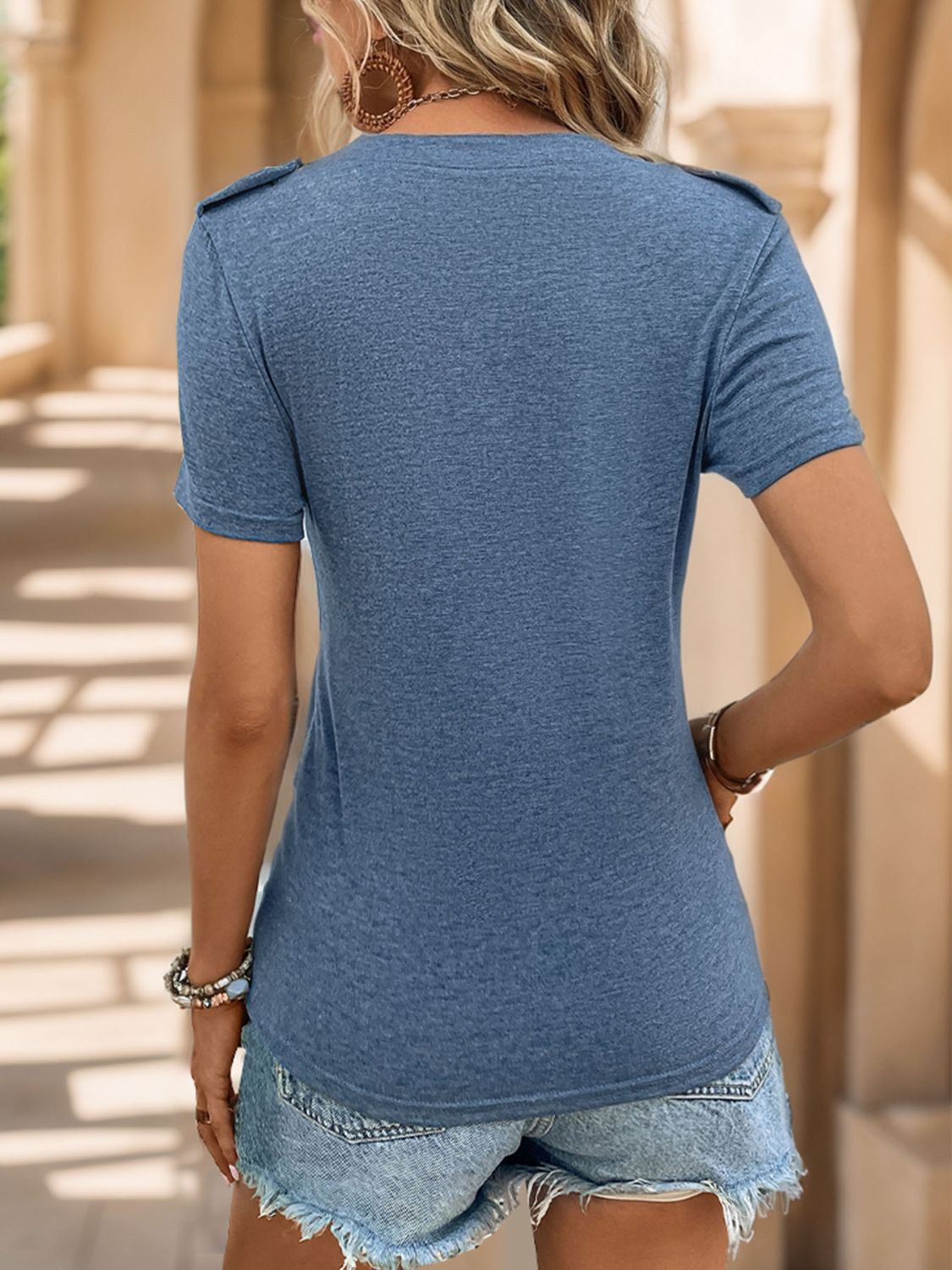 Perfee Notched Short Sleeve T-Shirt