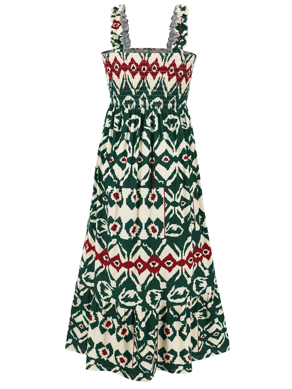 Smocked Printed Square Neck Sleeveless Dress - ClozArt