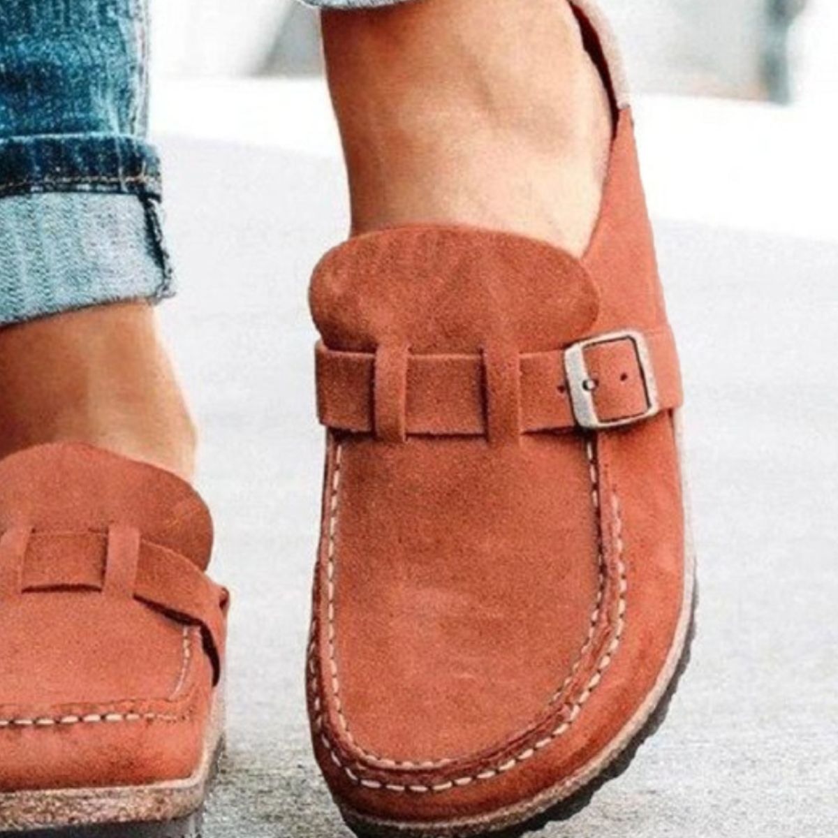 Round Toe Low Heel Buckle Loafers - ClozArt