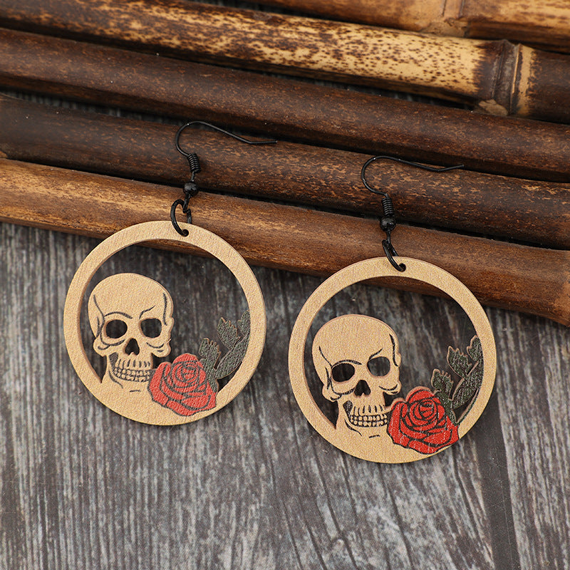 Wooden Cutout Skeleton Earrings - ClozArt