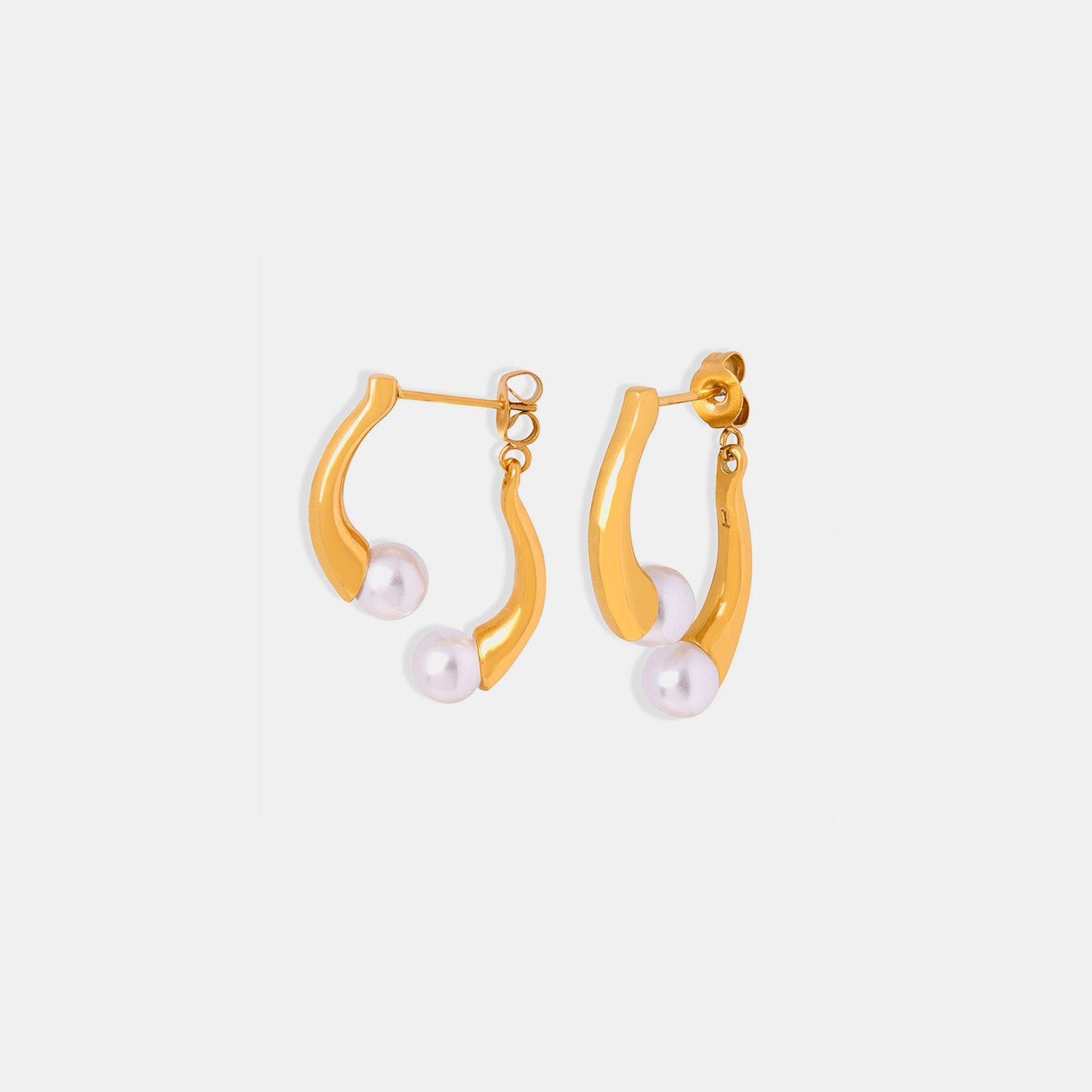 Synthetic Pearl Asymmetrical Titanium Steel Earrings - ClozArt