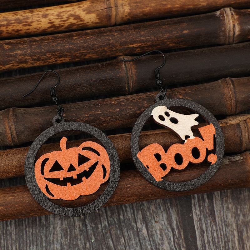 Hollow Pumpkin & Letter Wooden Earrings - ClozArt