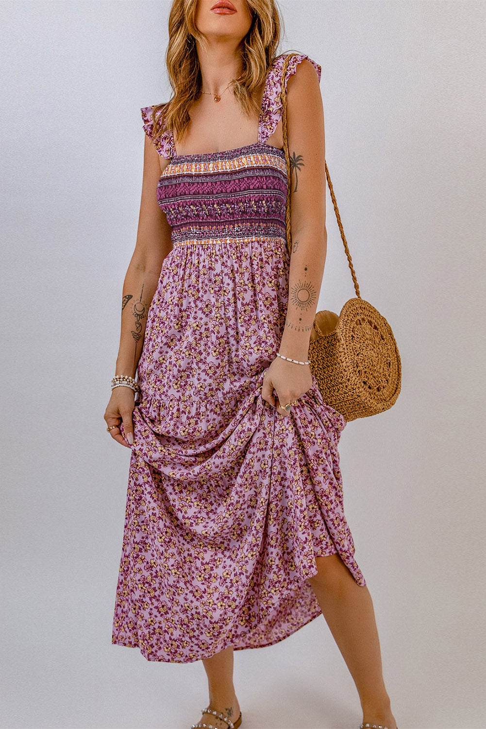 Floral Square Neck Maxi Dress - ClozArt