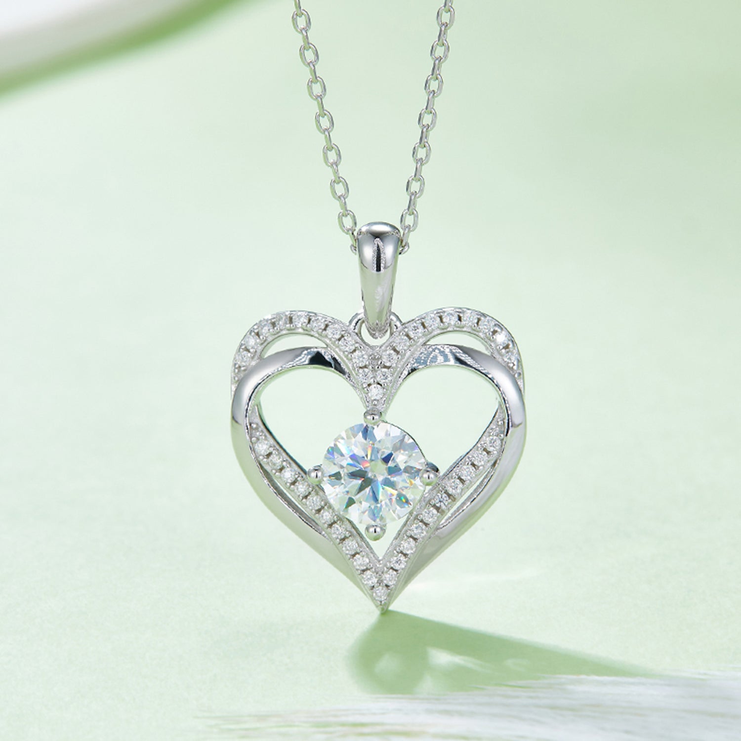 1.2 Carat Moissanite 925 Sterling Silver Heart Necklace - ClozArt