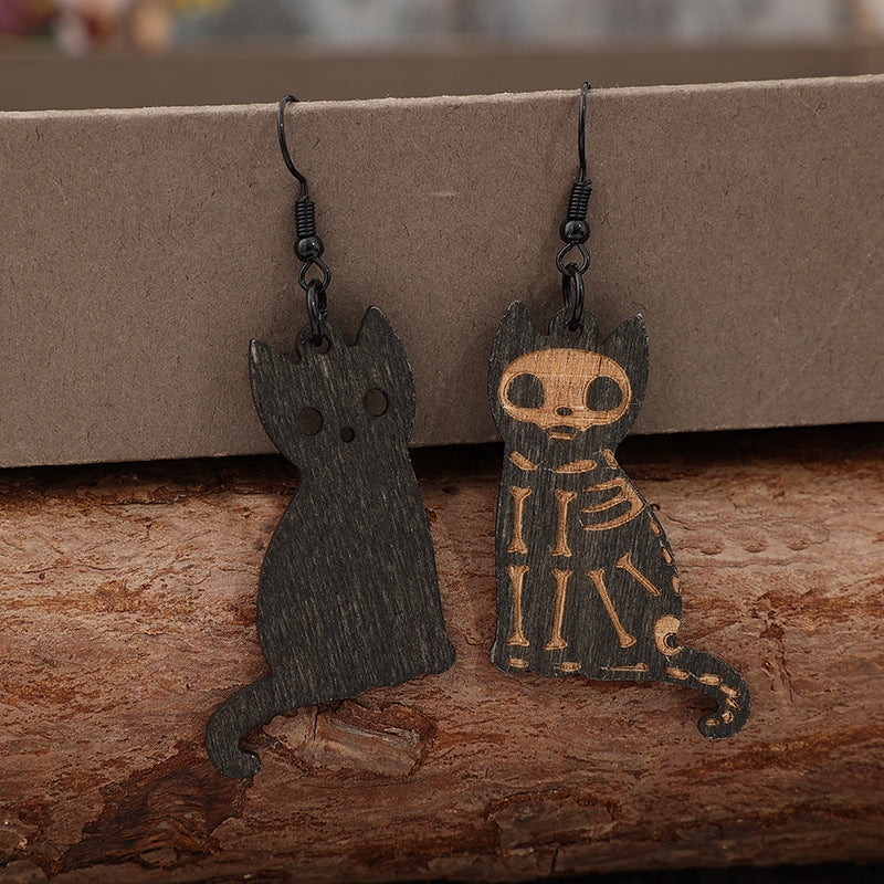 Alloy Hook Wooden Cat Earrings - ClozArt