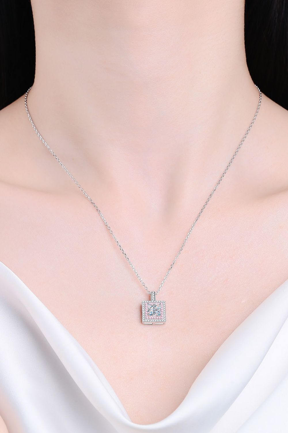 1 Carat Moissanite Square Pendant Chain Necklace - ClozArt