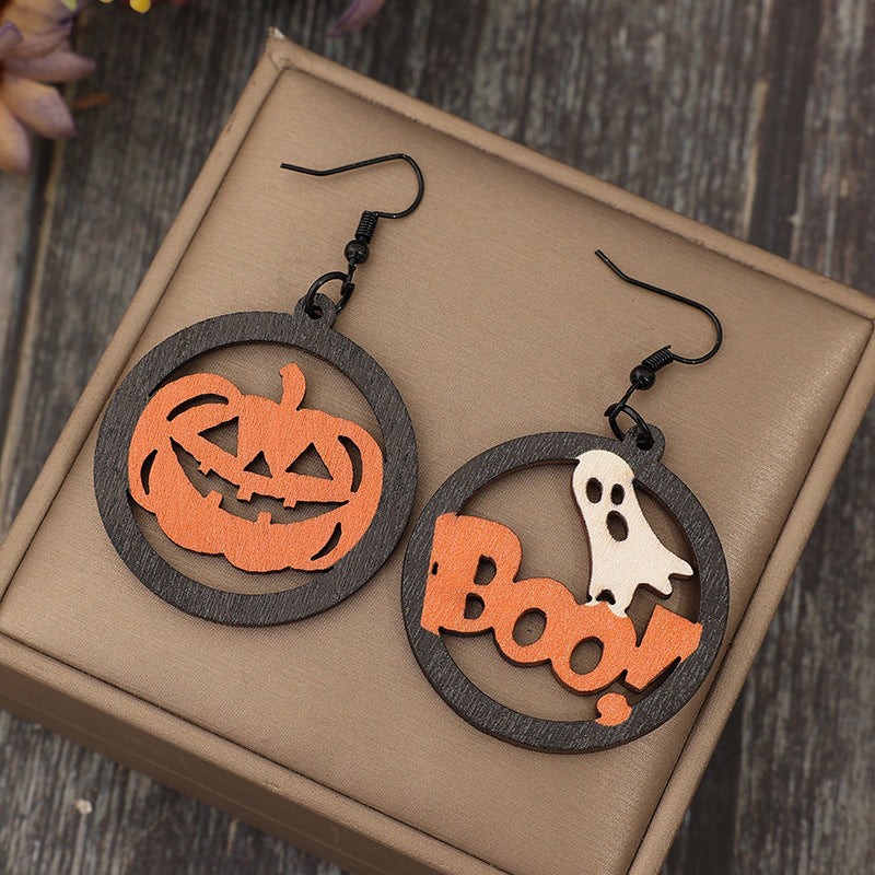 Hollow Pumpkin & Letter Wooden Earrings - ClozArt