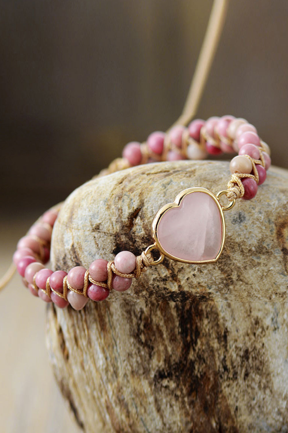 Rose Quartz Heart Beaded Bracelet - ClozArt