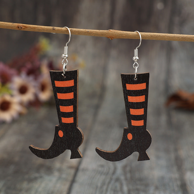 Alloy Wooden Boots Earrings - ClozArt