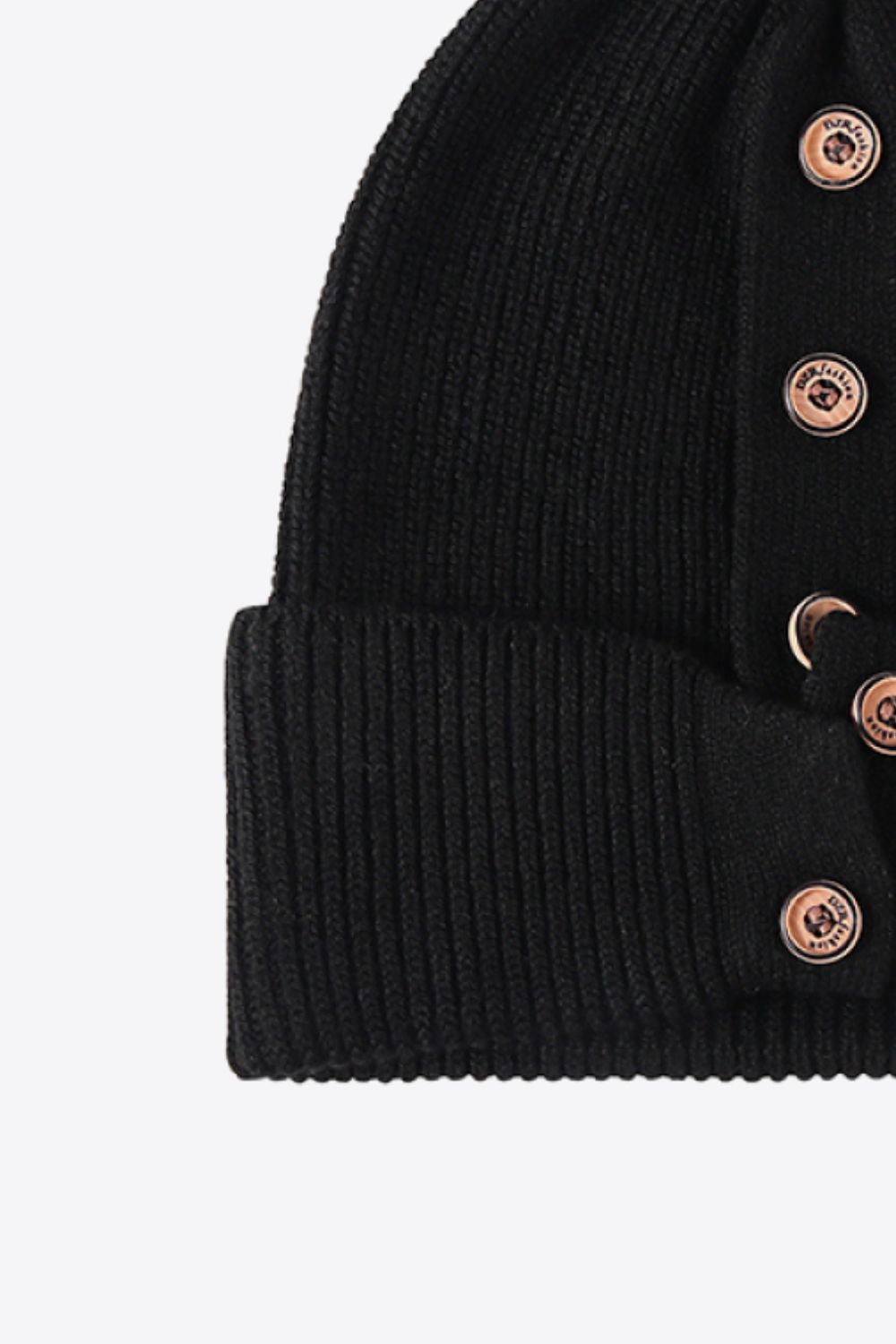 Button Detail Rib-Knit Cuff Beanie - ClozArt