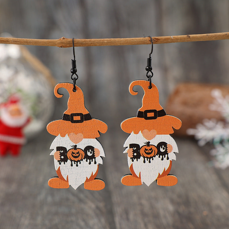 Wooden Dwarfs Pumpkin Dangle Earrings - ClozArt