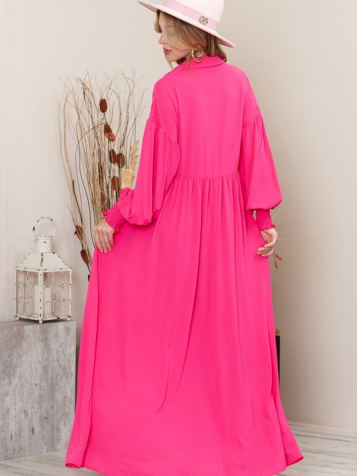 Collared Neck Button-Up Maxi Dress - ClozArt