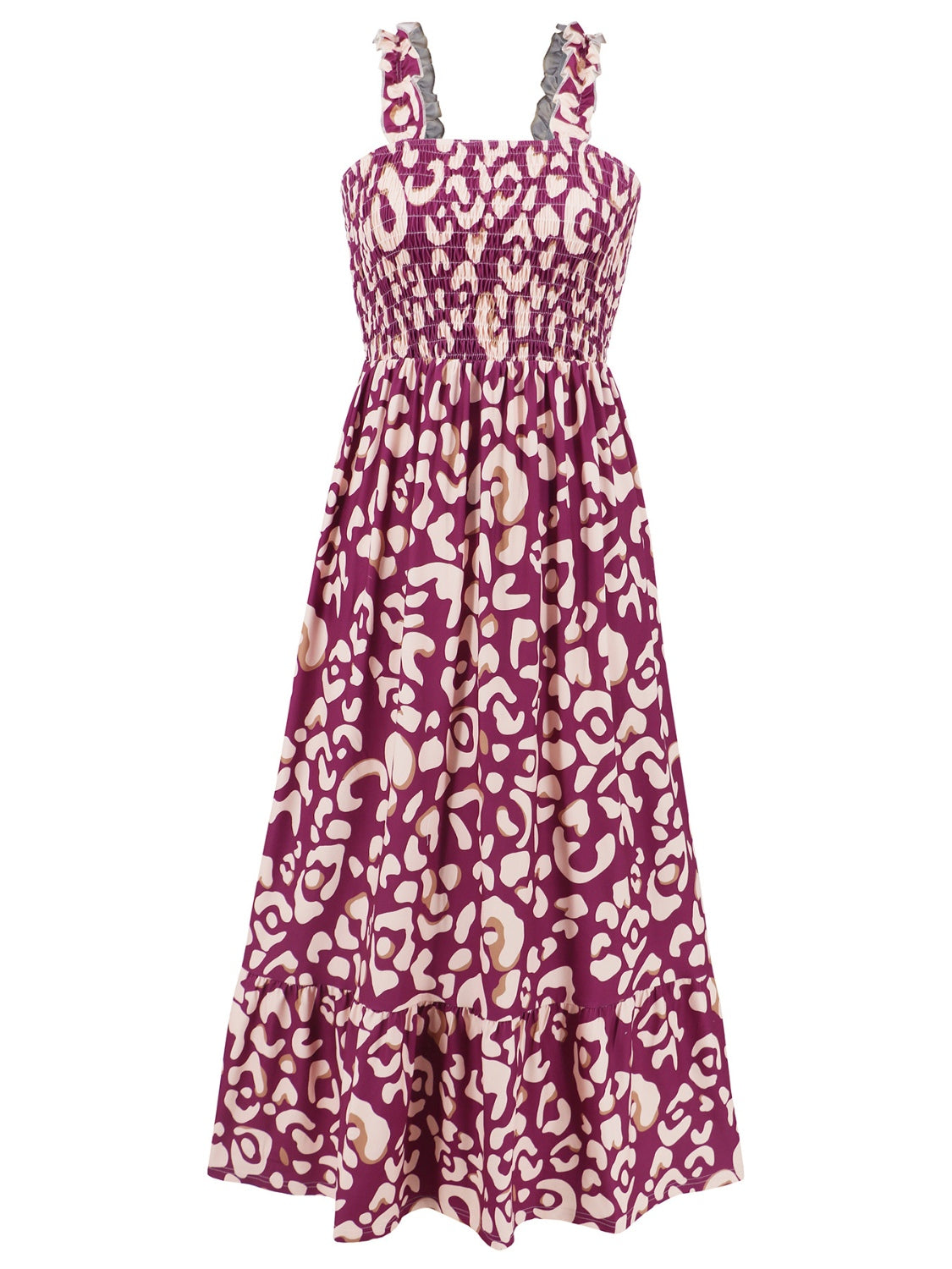 Smocked Printed Square Neck Sleeveless Dress - ClozArt