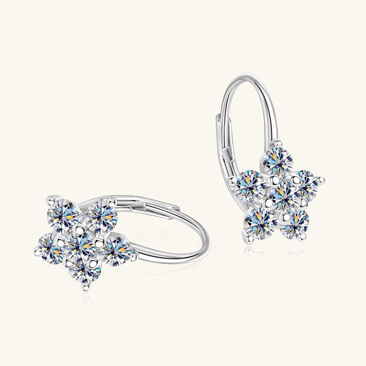 1.2 Carat 925 Sterling Silver Moissanite Flower Huggie Earrings - ClozArt