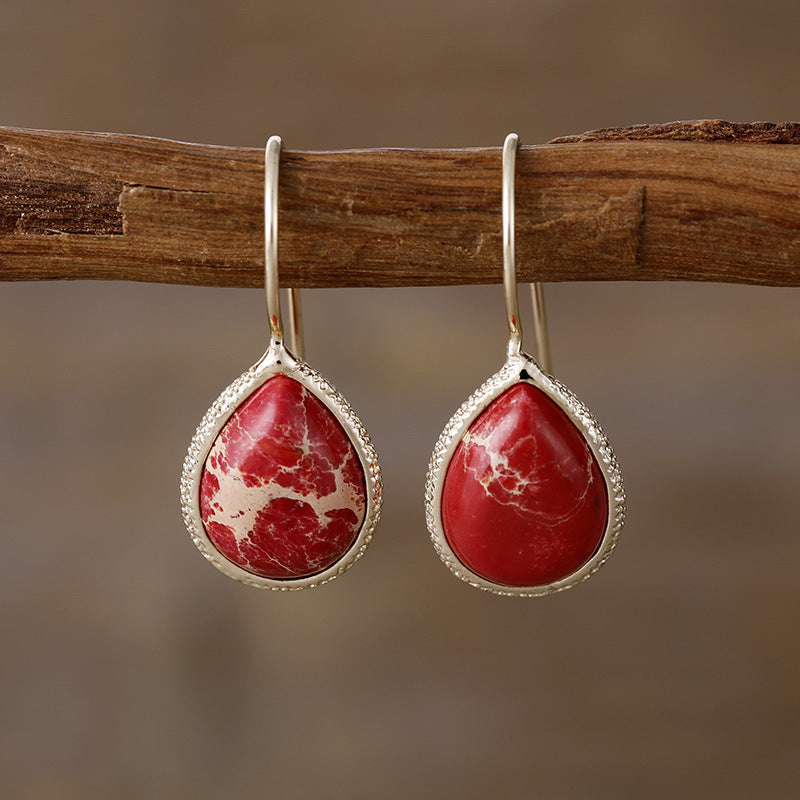 Copper Natural Stone Teardrop Shape Earrings - ClozArt