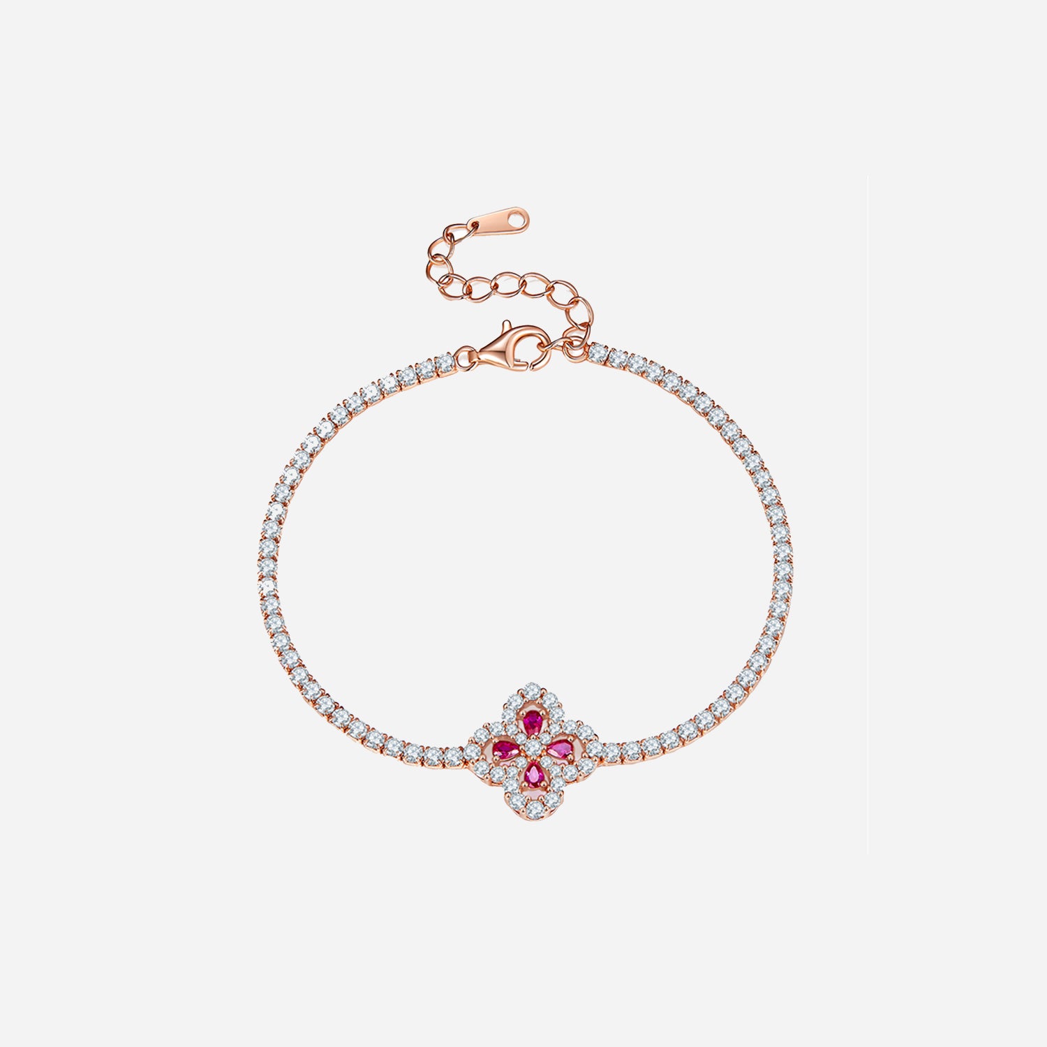 Lab-Grown Ruby 925 Sterling Silver Flower Shape Bracelet - ClozArt