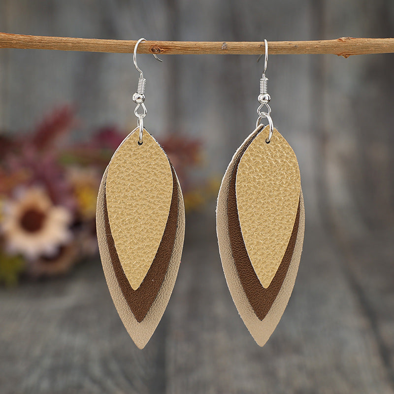 PU Leather Leaf Shape Earrings - ClozArt