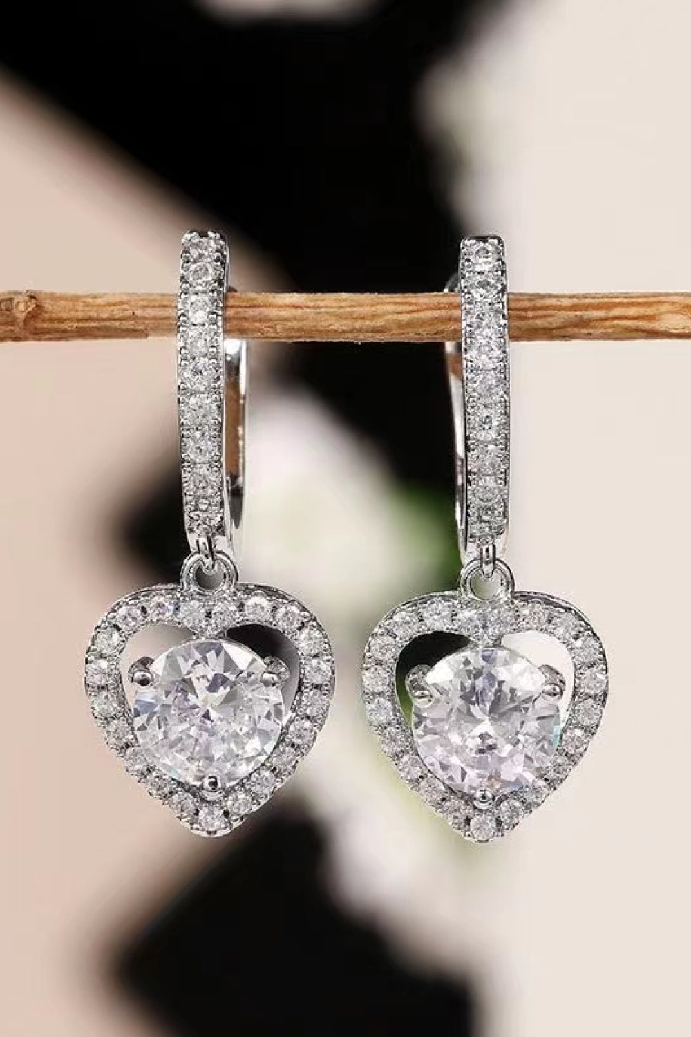 2 Carat Moissanite Platinum-Plated Heart Drop Earrings - ClozArt