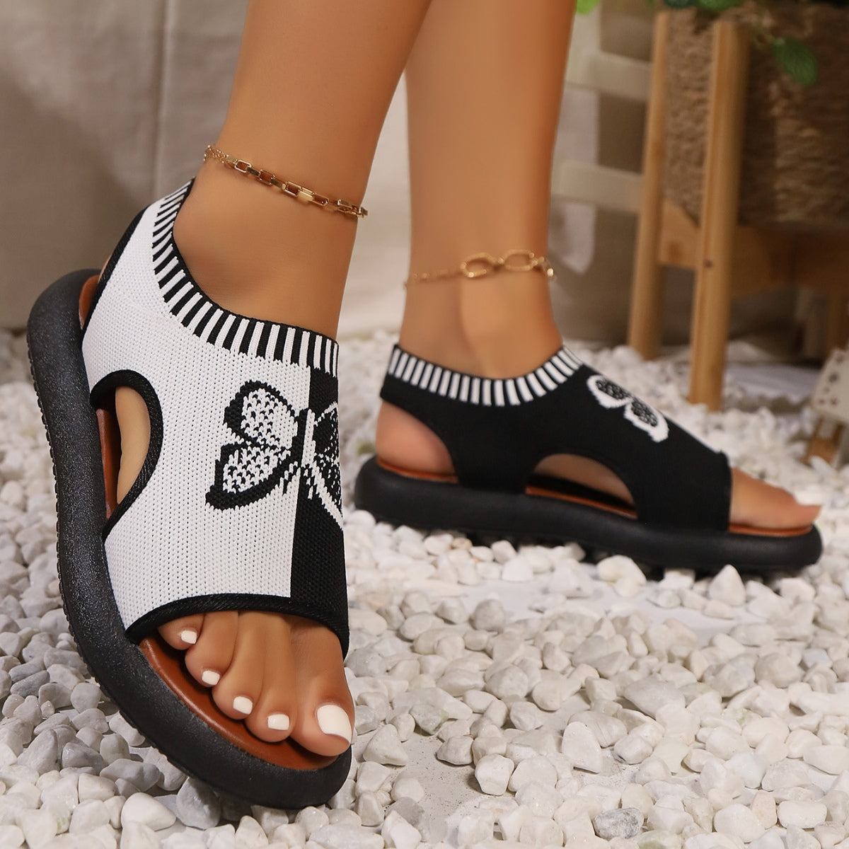 Butterfly Contrast Open Toe Sandals - ClozArt