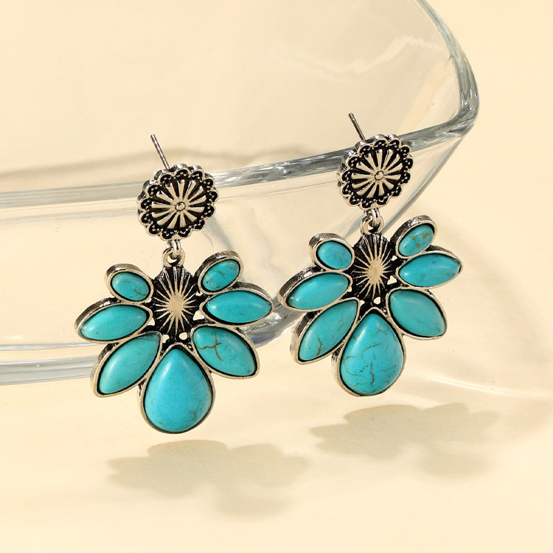 Artificial Turquoise Flower Earrings - ClozArt