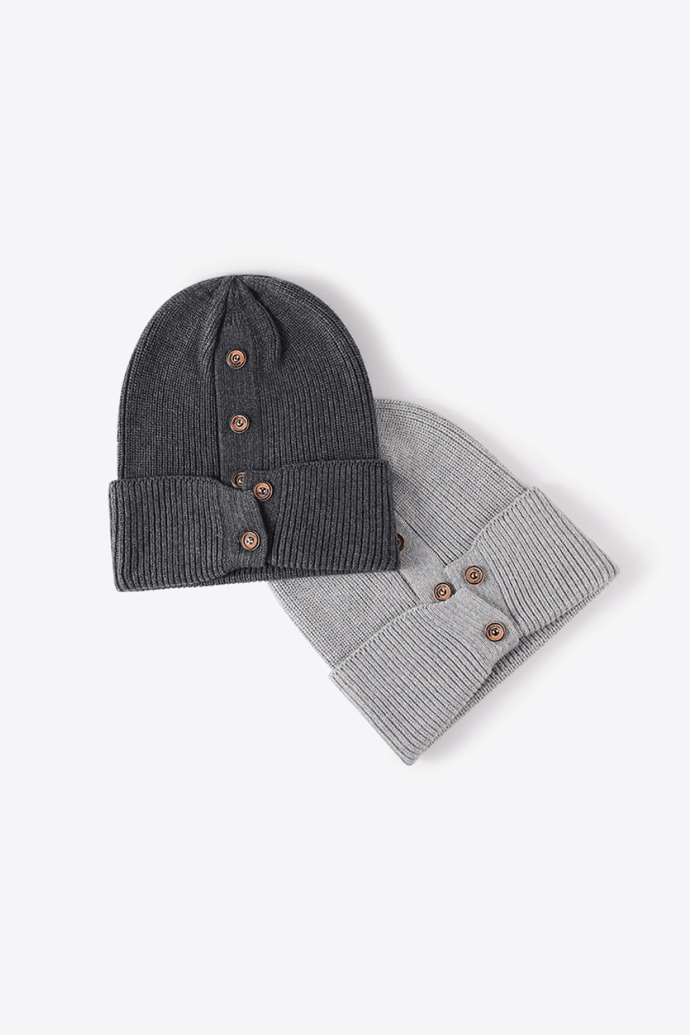 Button Detail Rib-Knit Cuff Beanie - ClozArt