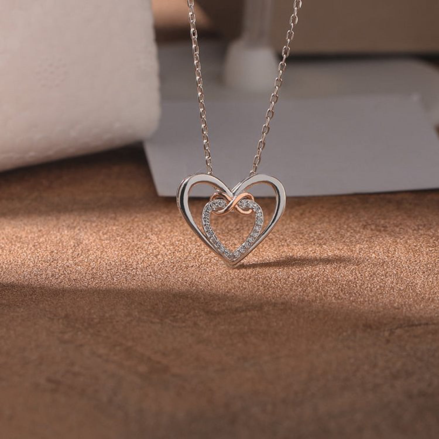 Heart Shape Inlaid Zircon 925 Sterling Silver Necklace - ClozArt