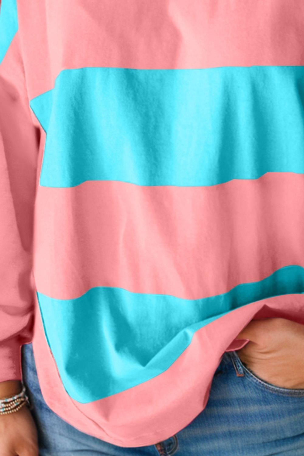 Color Block Round Neck Long Sleeve Top