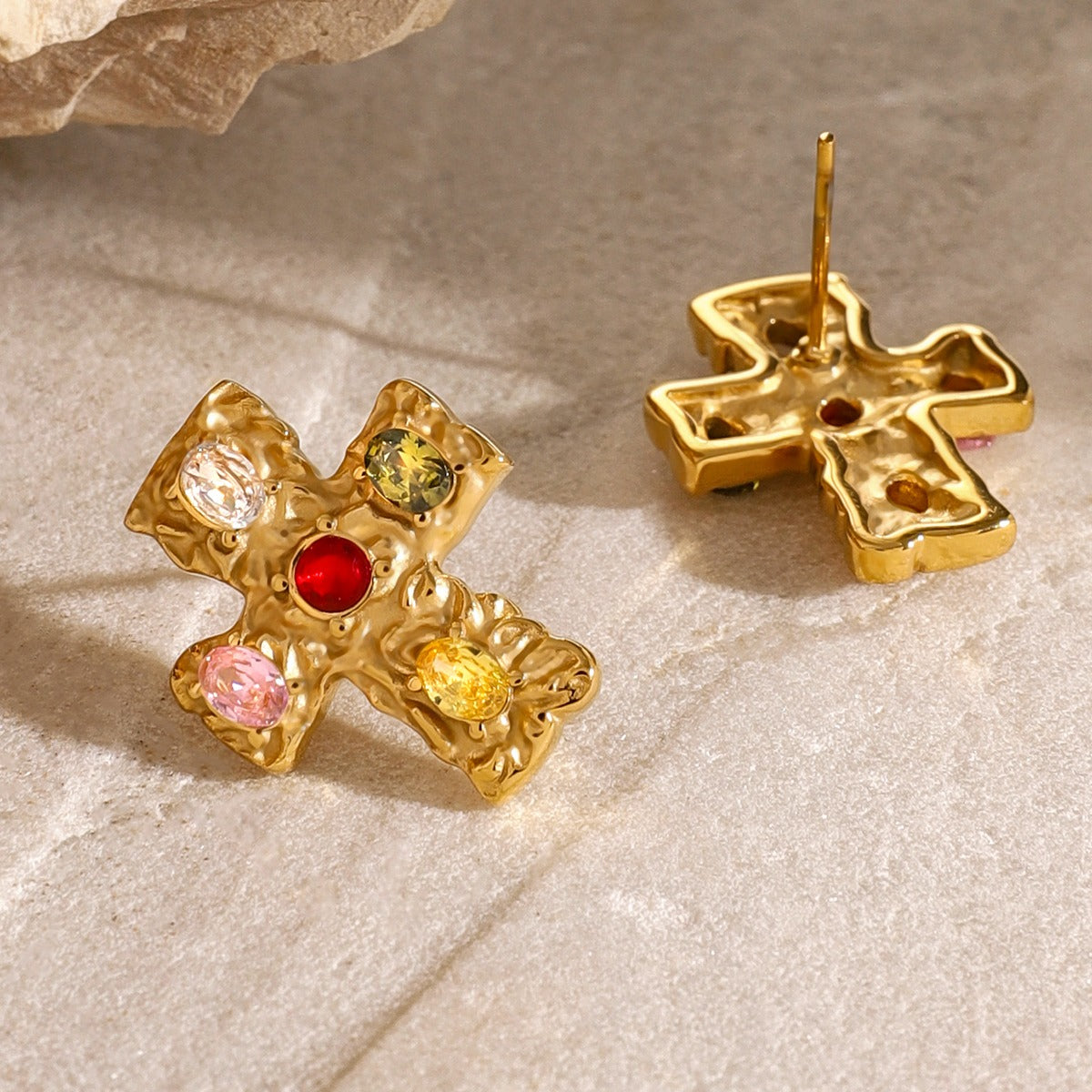 18K Gold-Plated Zircon Cross Earrings - ClozArt