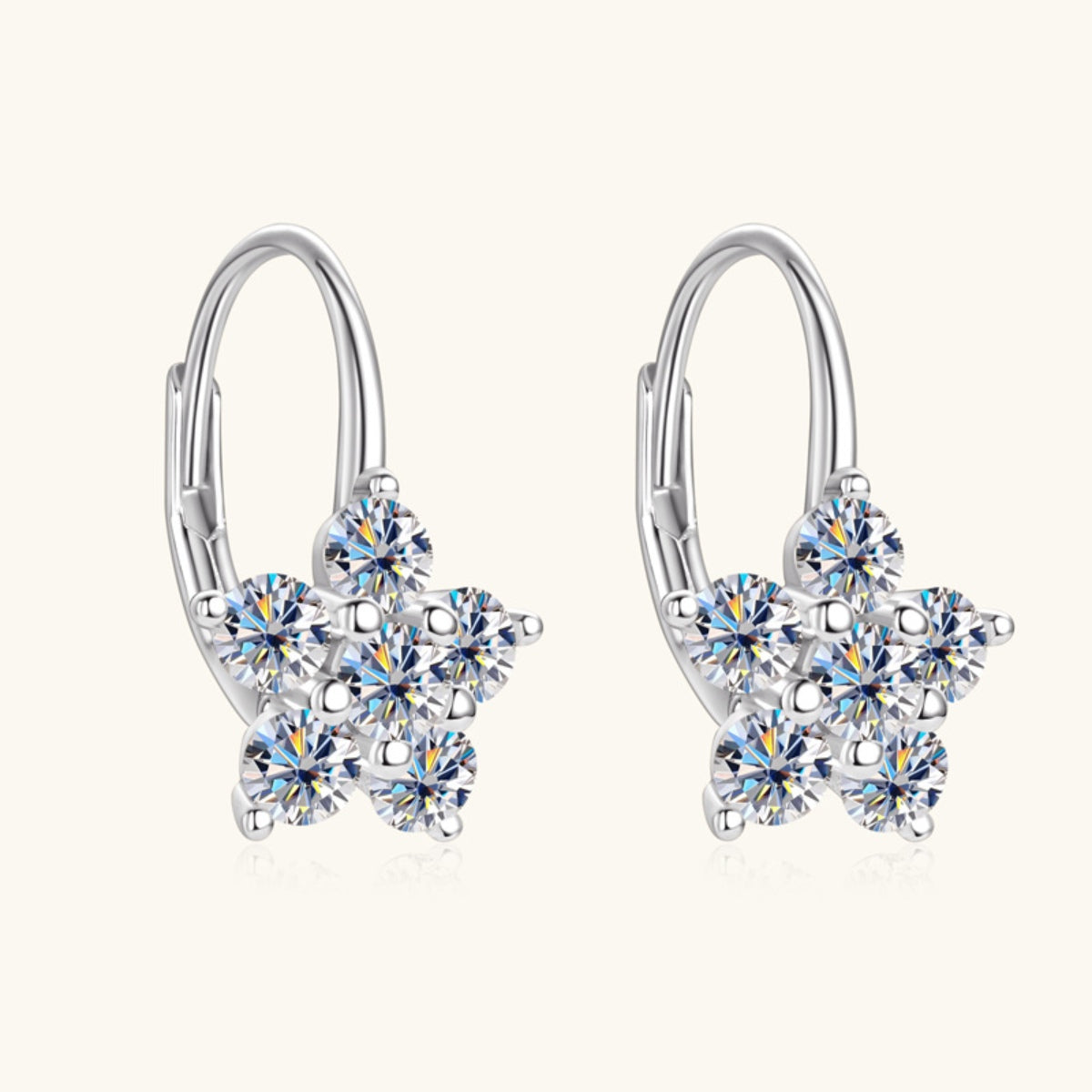 1.2 Carat 925 Sterling Silver Moissanite Flower Huggie Earrings - ClozArt