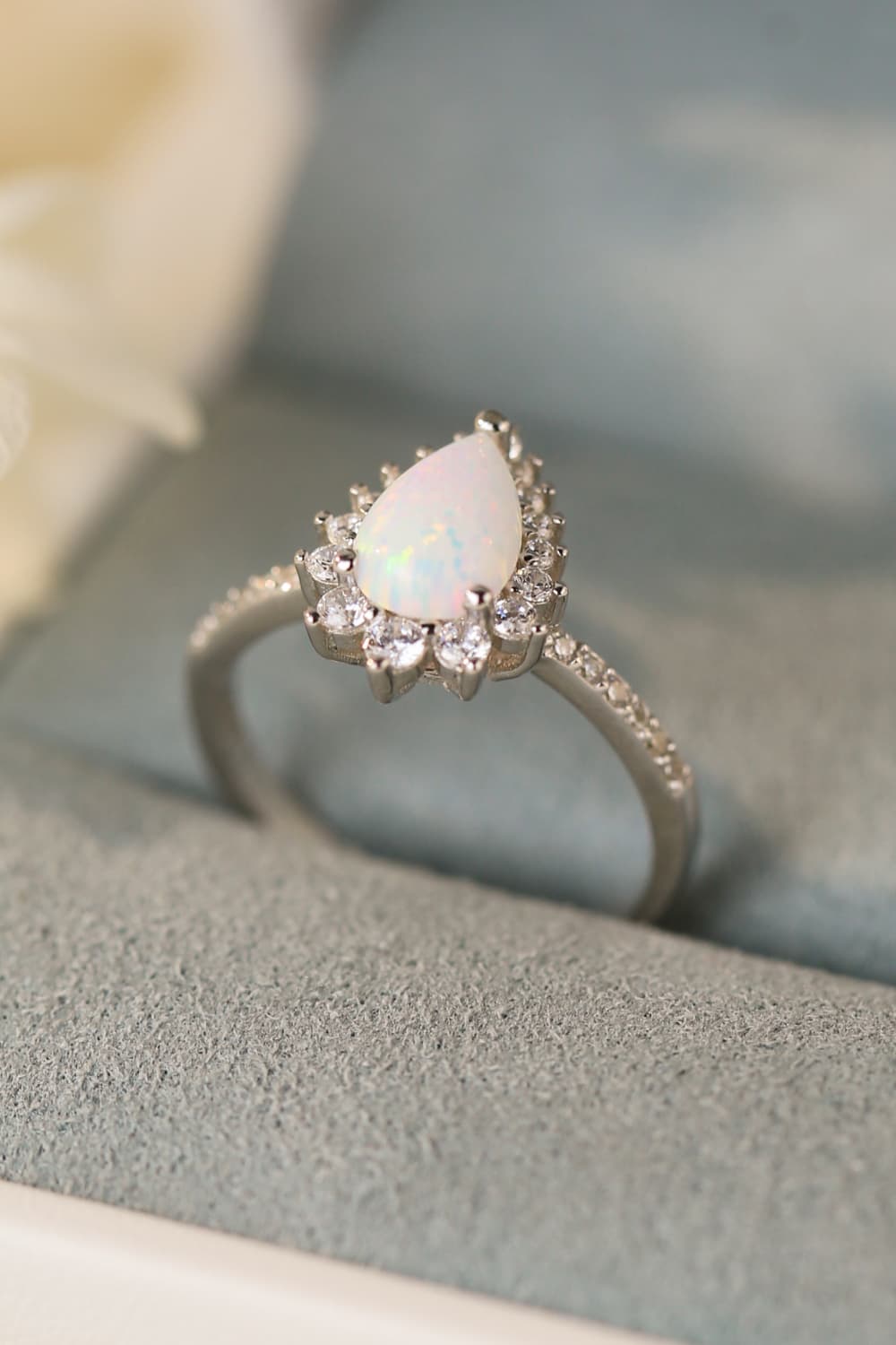 Platinum-Plated Opal Pear Shape Ring - ClozArt