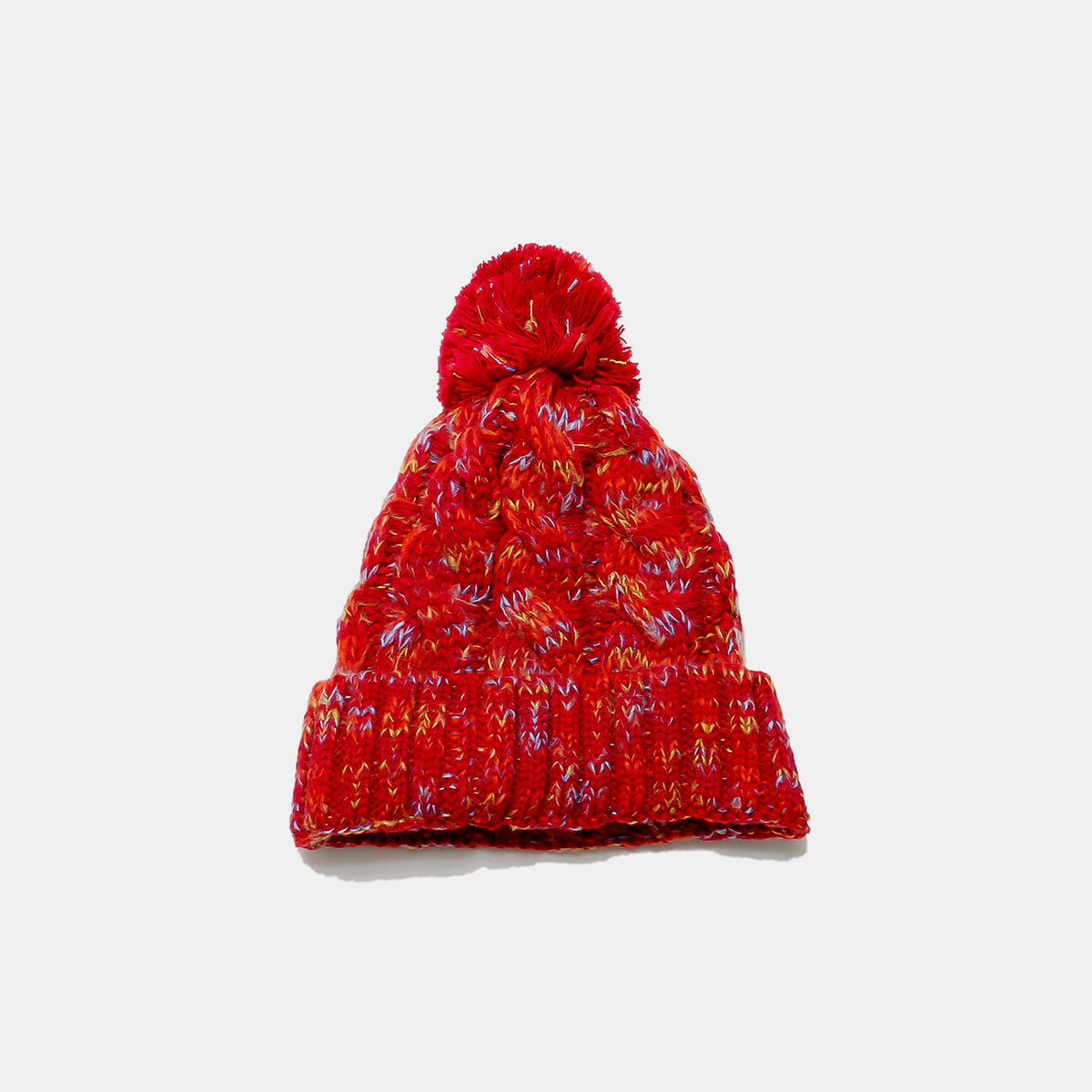 Contrast Cable-Knit Hat with Pompom - ClozArt