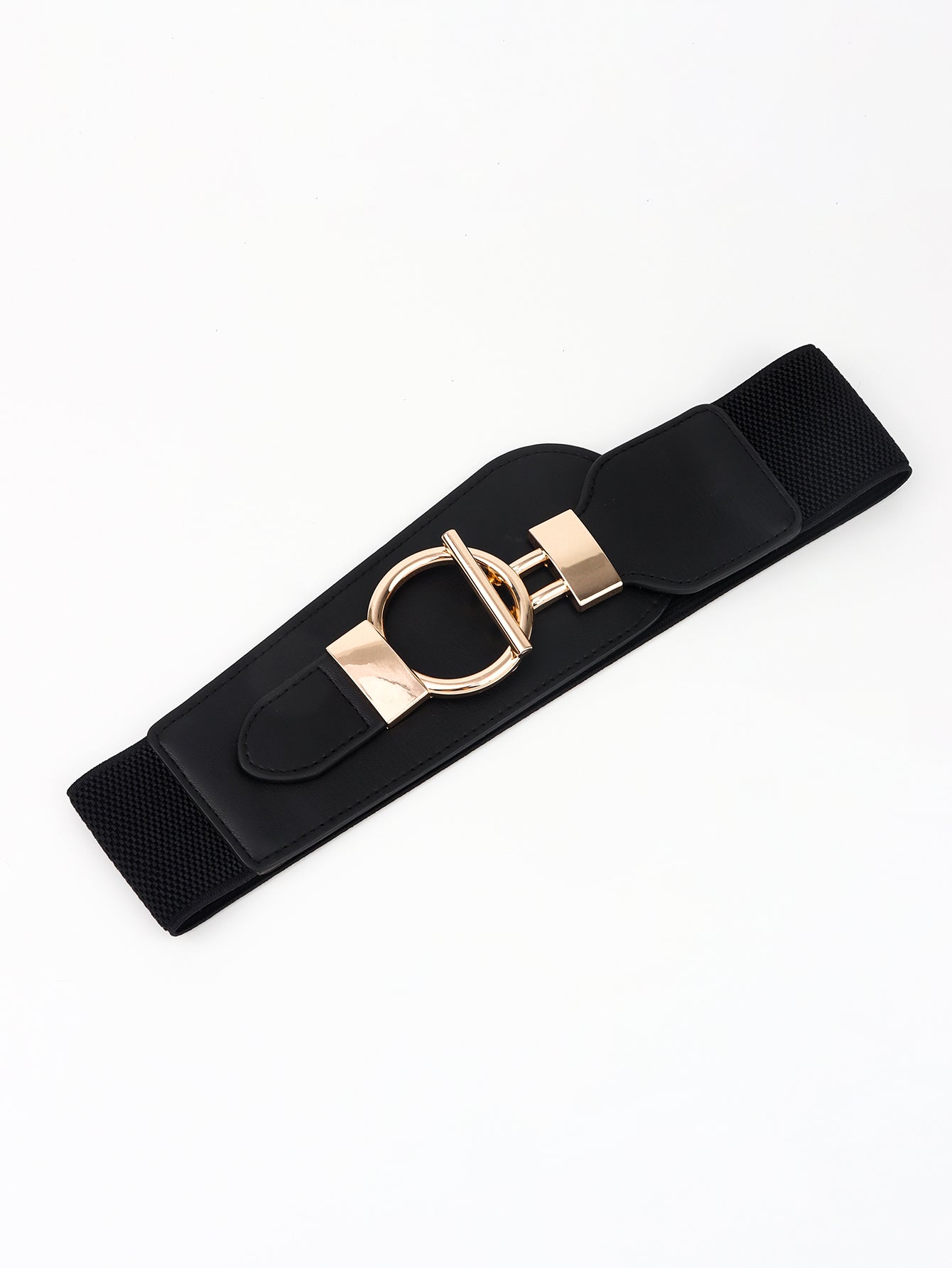 PU Elastic Wide Belt with Alloy Buckle - ClozArt