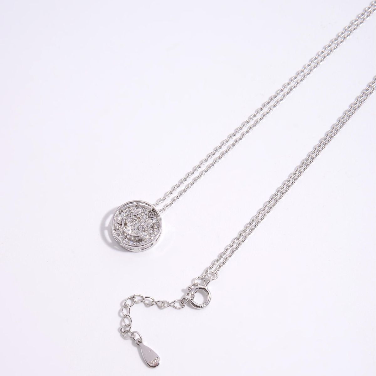 925 Sterling Silver Zircon Smiley Face Necklace - ClozArt