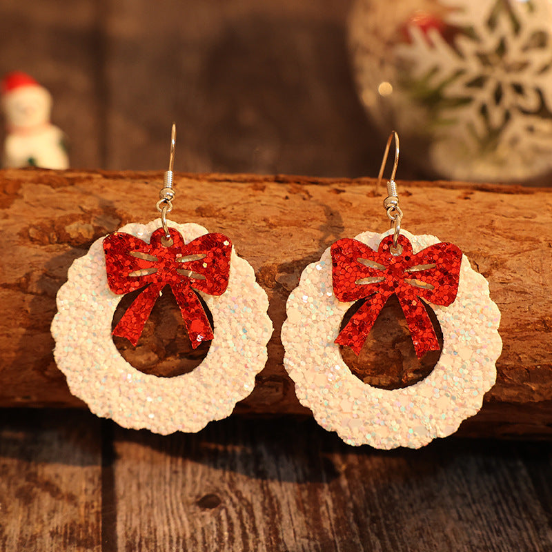 PU Leather Sequin Wreath Shape Earrings - ClozArt