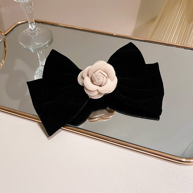 Rose Trim Bow Hair Clip - ClozArt