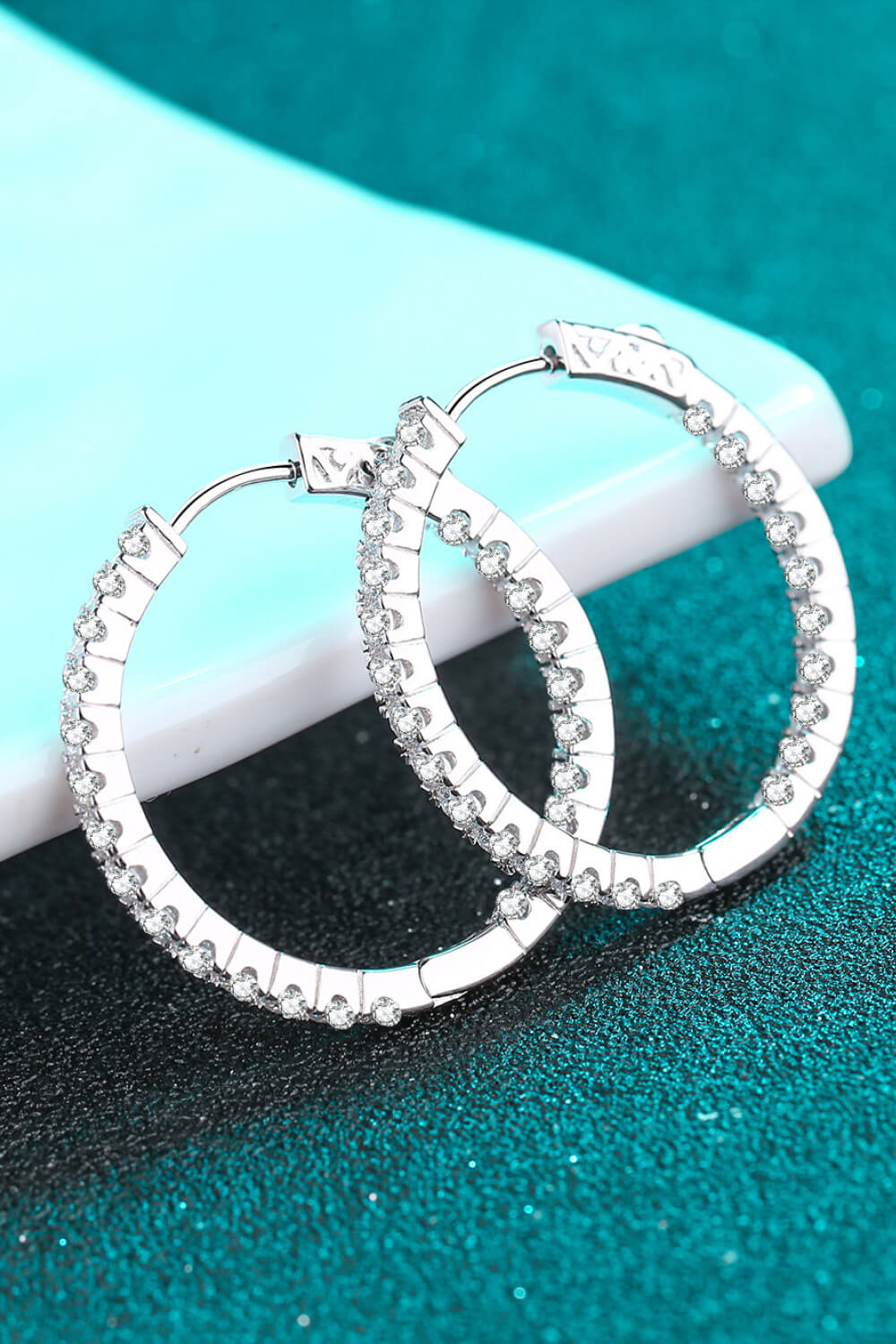 Moissanite Rhodium-Plated Hoop Earrings - ClozArt