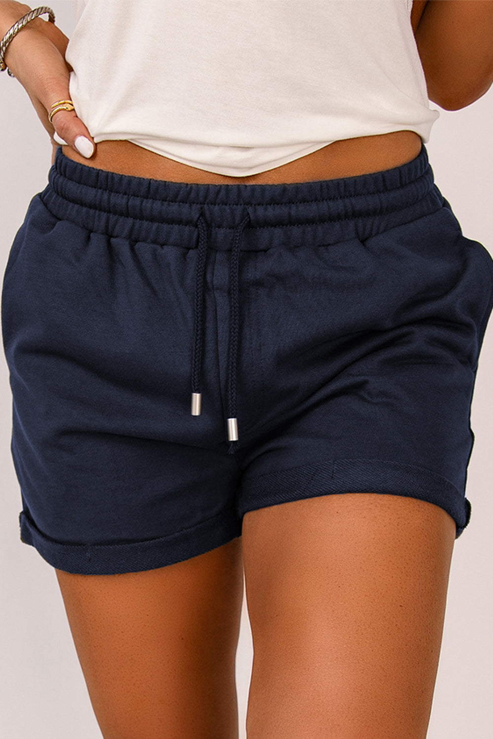 Drawstring Waist Cuffed Shorts - ClozArt