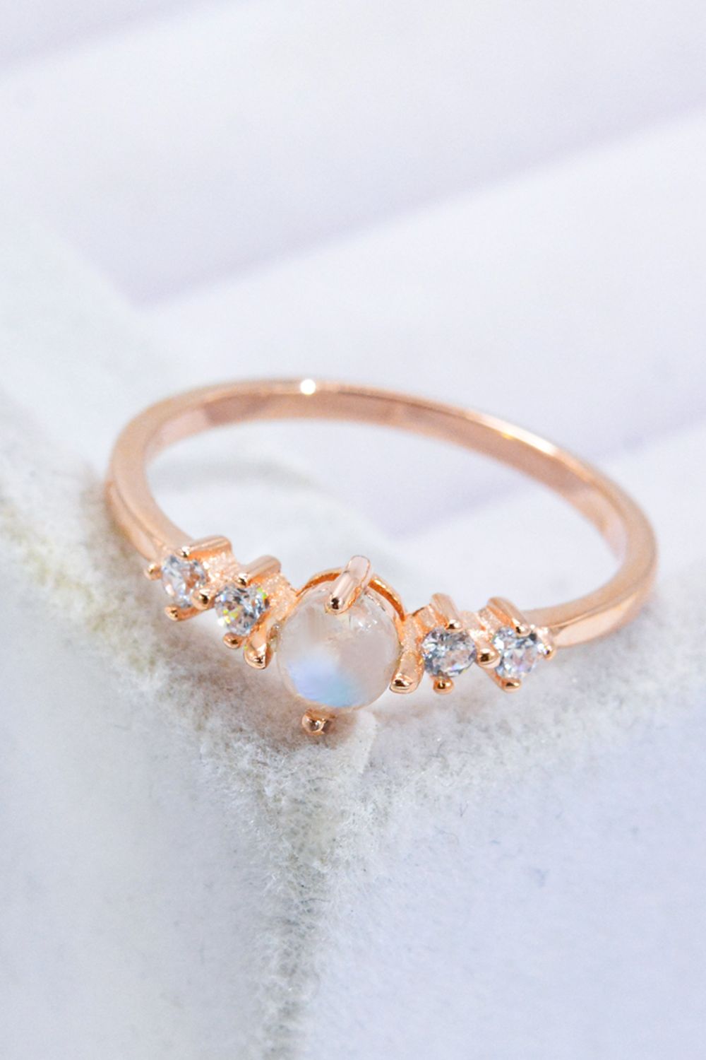 Natural Moonstone and Zircon 18K Rose Gold-Plated Ring - ClozArt