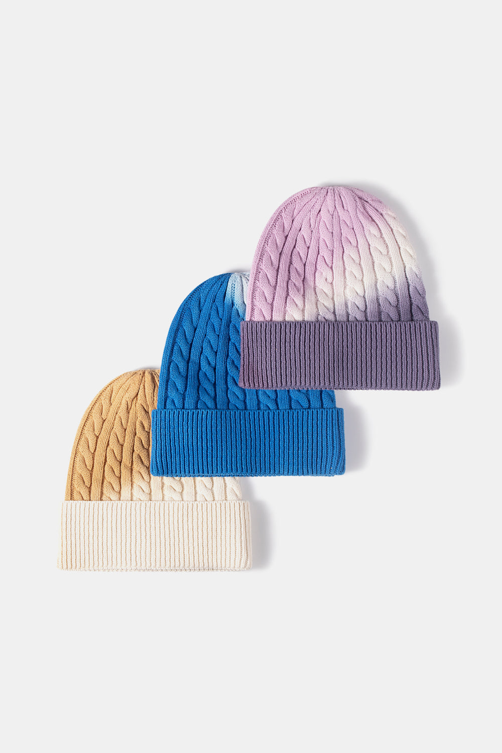 Contrast Tie-Dye Cable-Knit Cuffed Beanie - ClozArt