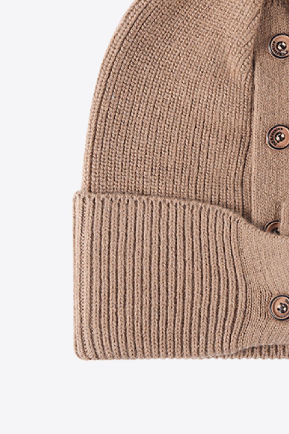 Button Detail Rib-Knit Cuff Beanie - ClozArt