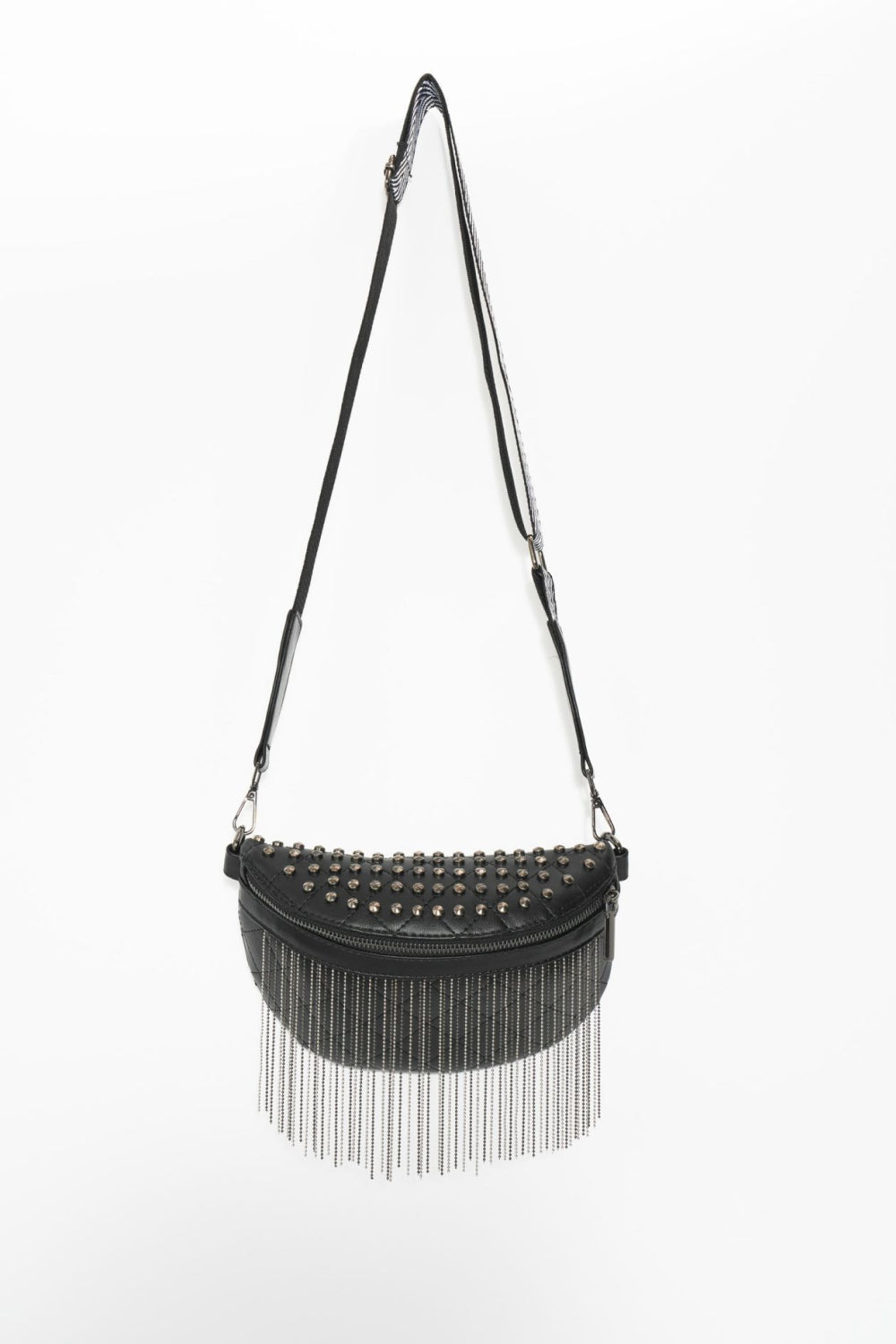 PU Leather Studded Sling Bag with Fringes - ClozArt