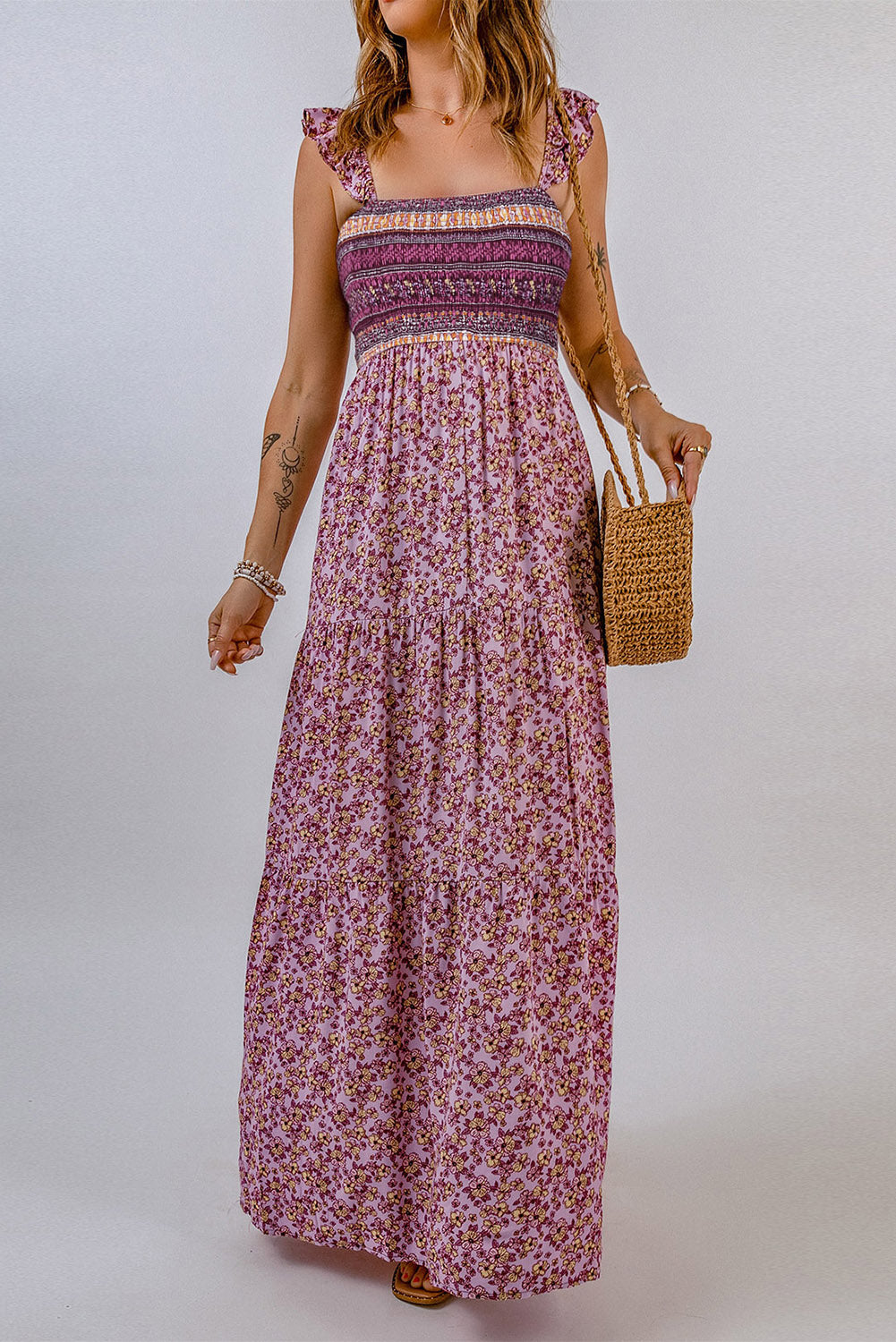 Floral Square Neck Maxi Dress - ClozArt