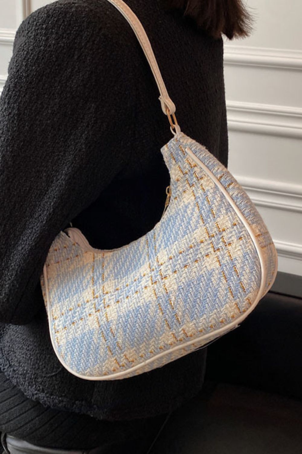 Plaid Fixed Strap Shoulder Bag - ClozArt