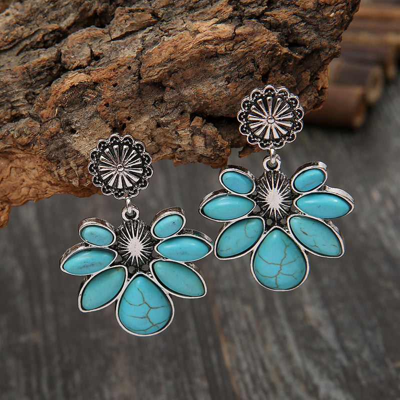 Artificial Turquoise Flower Earrings - ClozArt