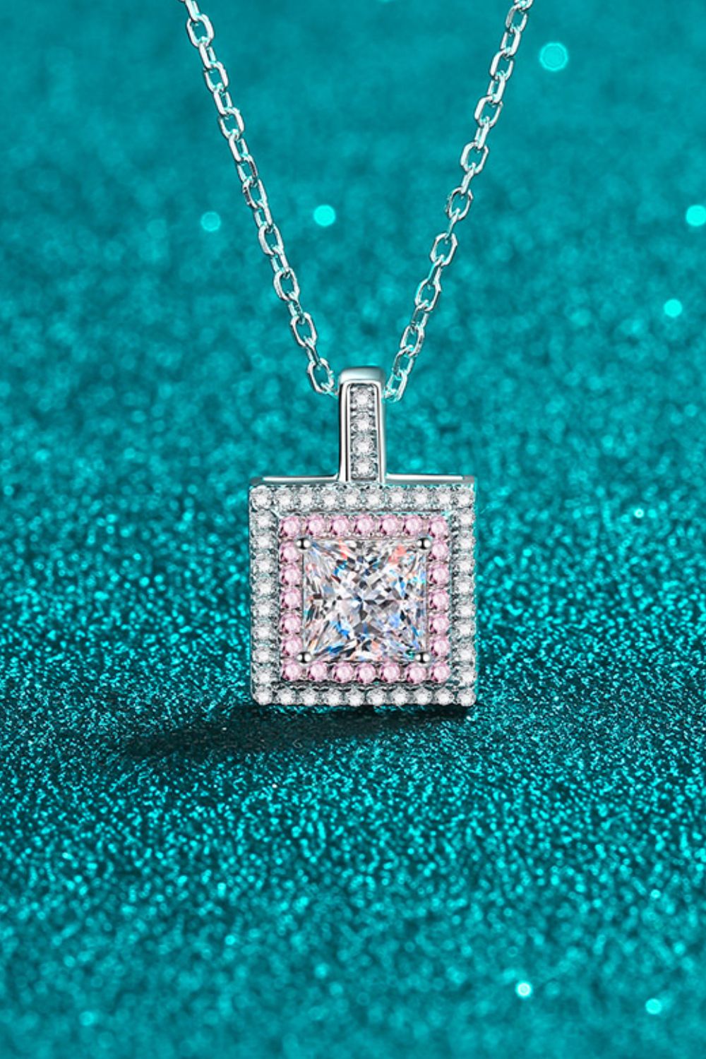 1 Carat Moissanite Square Pendant Chain Necklace - ClozArt