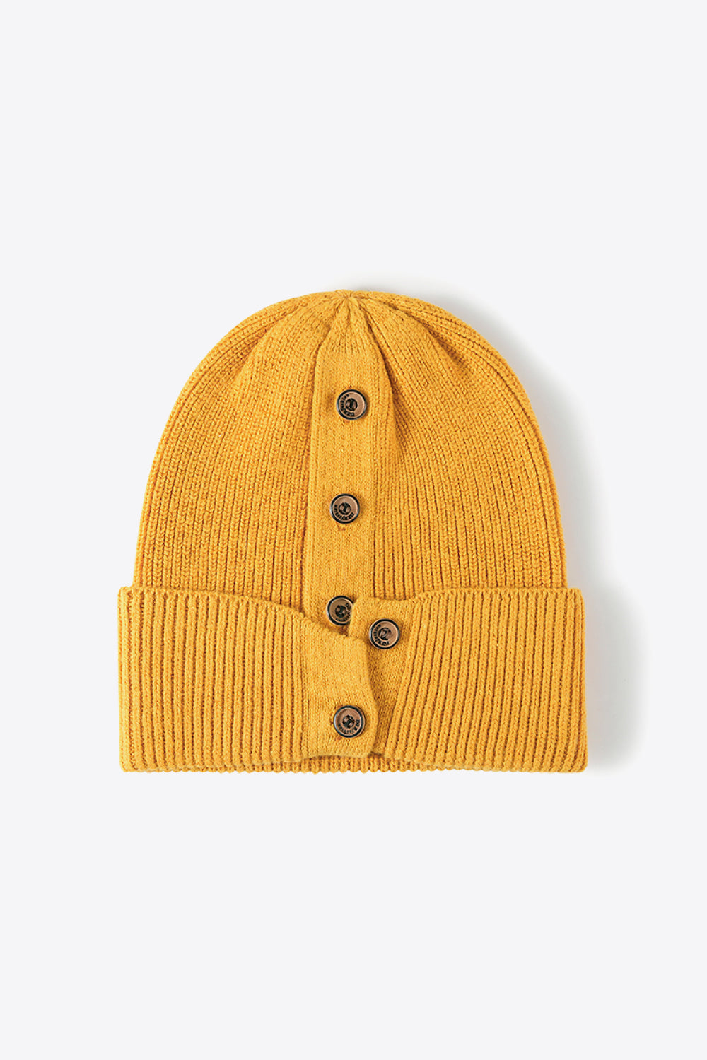 Button Detail Rib-Knit Cuff Beanie - ClozArt